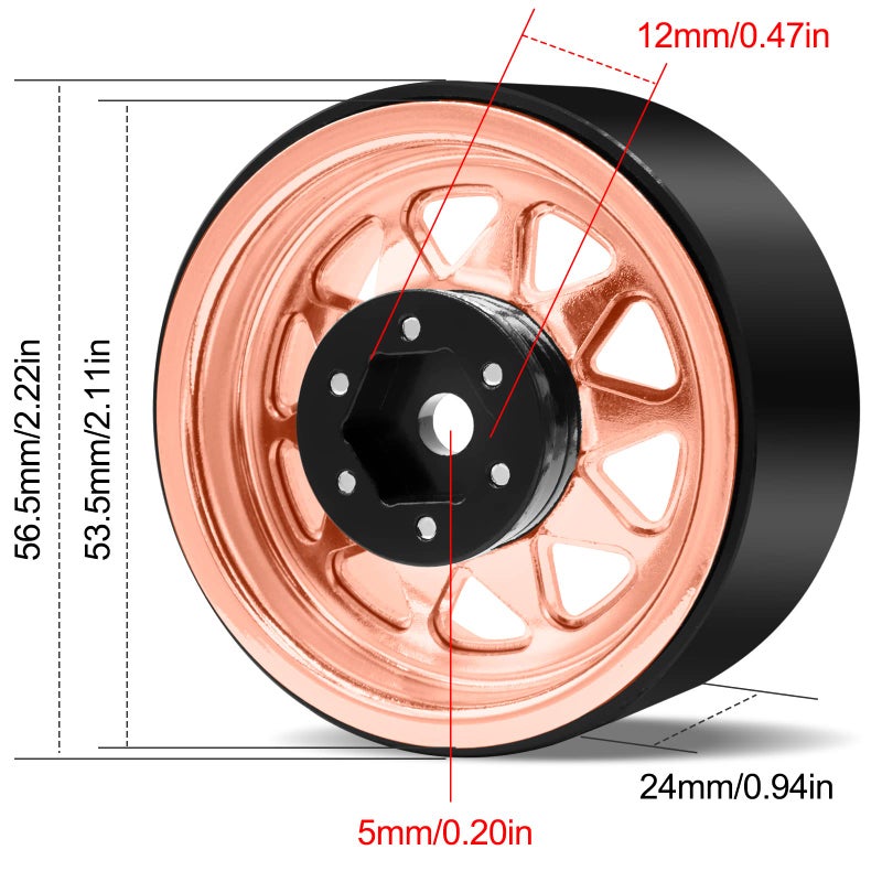 OGUNKE OGRC 4PCS Aluminum 1.9 Inch Beadlock Wheels Negative Offset Wheel Rims for TRX4 TRX6 SCX10 I II III 90046 AXI03007 Redcat GEN7 GEN8 RC4WD D90 1/10 RC Crawler - 12mm Hex (Rose Gold) - Image 5